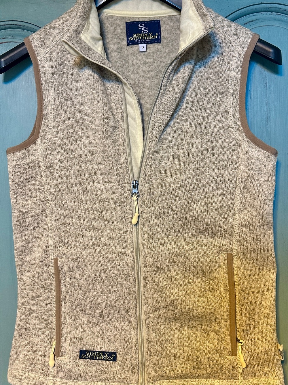 Simply Southern Taupe and Brown Knit Zip Vest